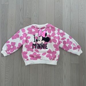 🌷Zara Kids Disney Minnie Mouse White Sweatshirt with Pink Floral Print size 6